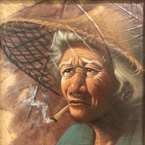 VINTAGE 1960s Tobacco Leaf Oil Painting, Framed and Signed - Picture 2 of 11